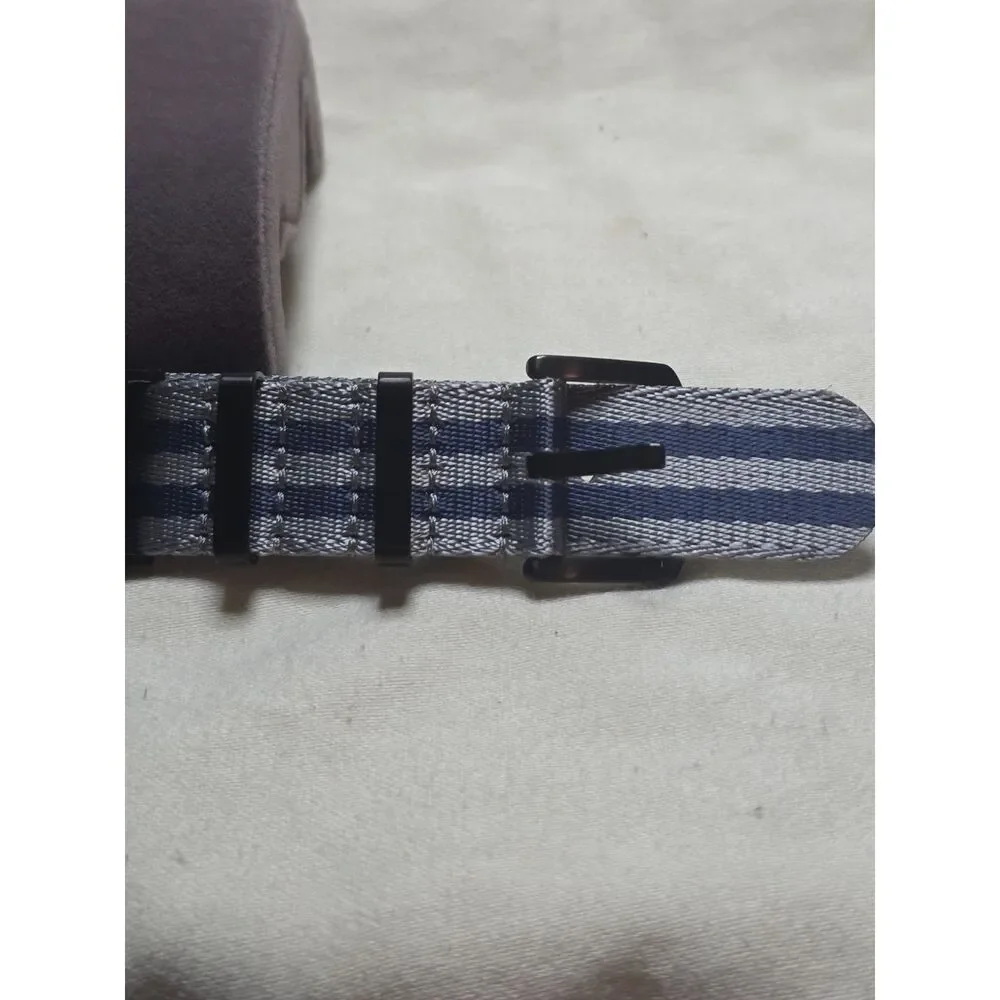 FMD Gunmetal Blue Sunburst Dial Day Date Mens Watch Blue Striped NATO Strap